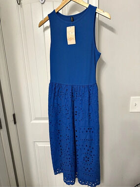 Fashion Blue Eyelet Maxi Dress NWT